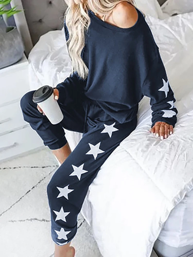 

2020 Women Fashion New Star Print Top & Pants Pajamas Sets Bedroom Home