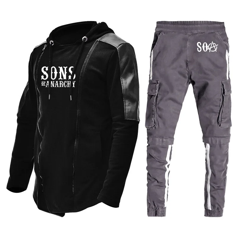 

Casual Men's Hooded SOA Sons of Anarchy the Child SONS Print Spring Autumn High Quality Cotton Men's hoodie pants two-piece suit