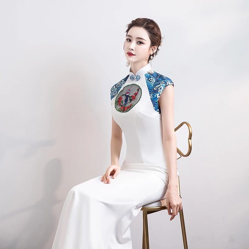 Белые женские вечерние платья S-XXXL длина до пола Русалка вечернее Ципао