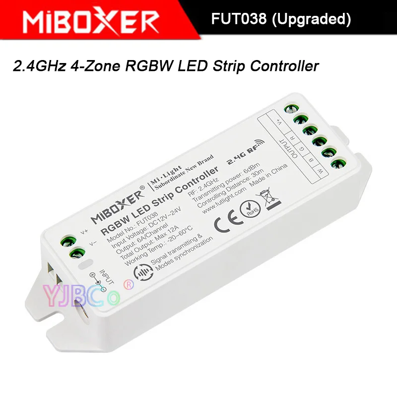 

Miboxer RGBW LED Strip light Controller,FUT038 (Upgraded) 2.4GHz 4-Zone DC12V~24V RGBW led lamp tape dimmer
