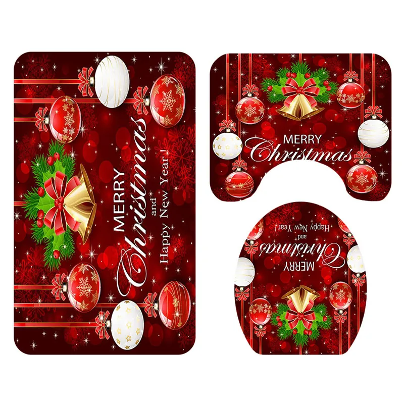 

Marry Christmas cartoon Three-piece set 3D printed Bathroom Pedestal Rug Lid Toilet Cover Bath Mat Set drop shipping 13
