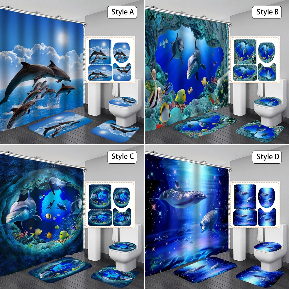 Водонепроницаемая тканевая занавеска для душа с изображением океана дельфина