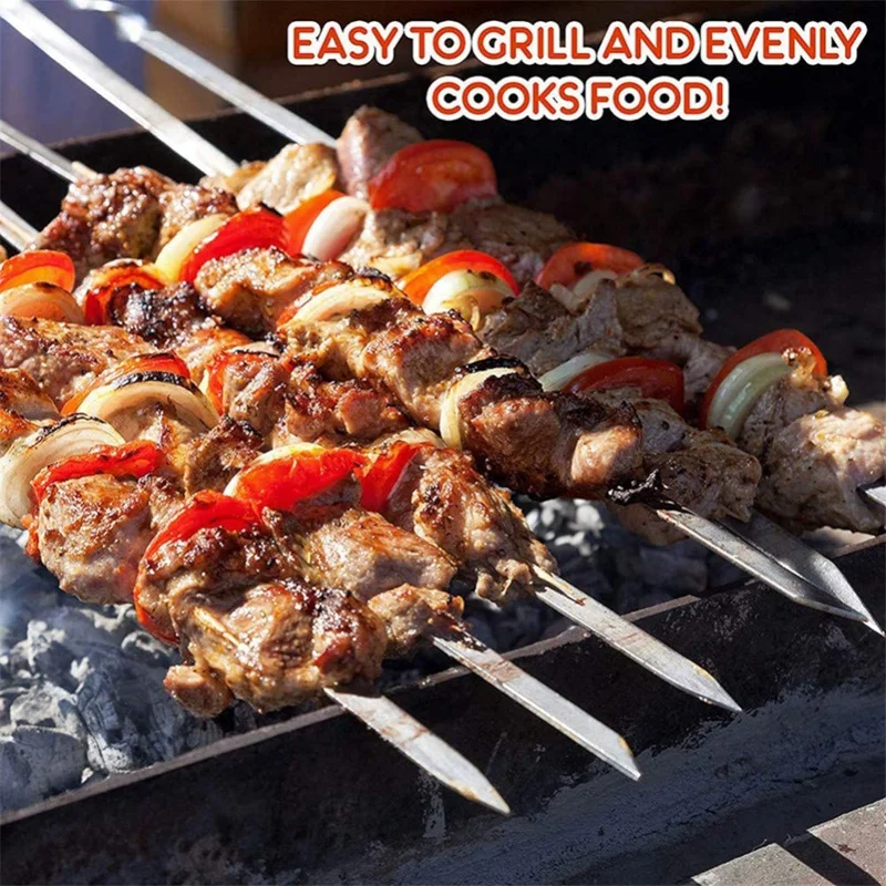 Barbecue Skewers Flat Metal BBQ Grill Skewer 16 Inch Stainless Steel Reusable Grilling Set for Meat 10 Pack |