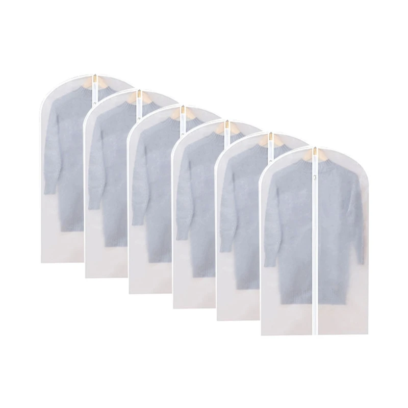 

6 Pcs Full Zipper Translucent Clothes Cover Protector Dustproof Hanging Clothing Storage Bag Waterproof Breathable Cover T21D