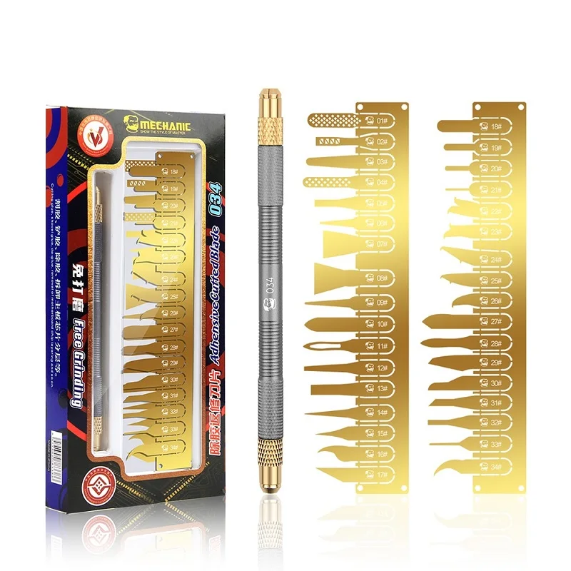 

MECHANIC 034 нескользящий металлический Фрезер набор резак Гравировка Ремесло Резьба ножи 34 лезвия телефон Печатная плата трафарет ручной инструмент для ремонта