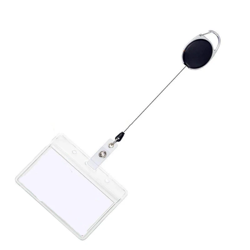 Чехол-держатель для карт карточки сотрудника прозрачный с выдвижным ремешком на