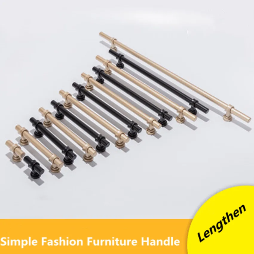 128 160 192 224 256 320mm modern simple black solid lengthen wardrobe kitchen cabinet door handle pearl gold drawer dresser knob |