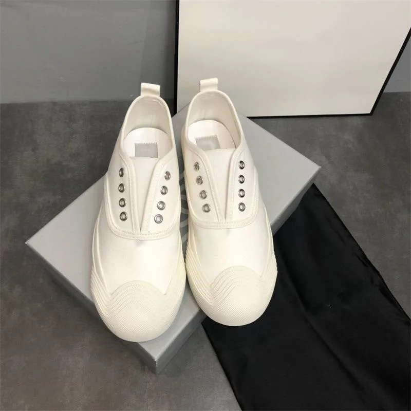 

Brand Luxury Canvas Shoes 2021 Spring Women Casual One Foot Pedal Flat Singel Shoes Female Pink White Vulcanized Shoes