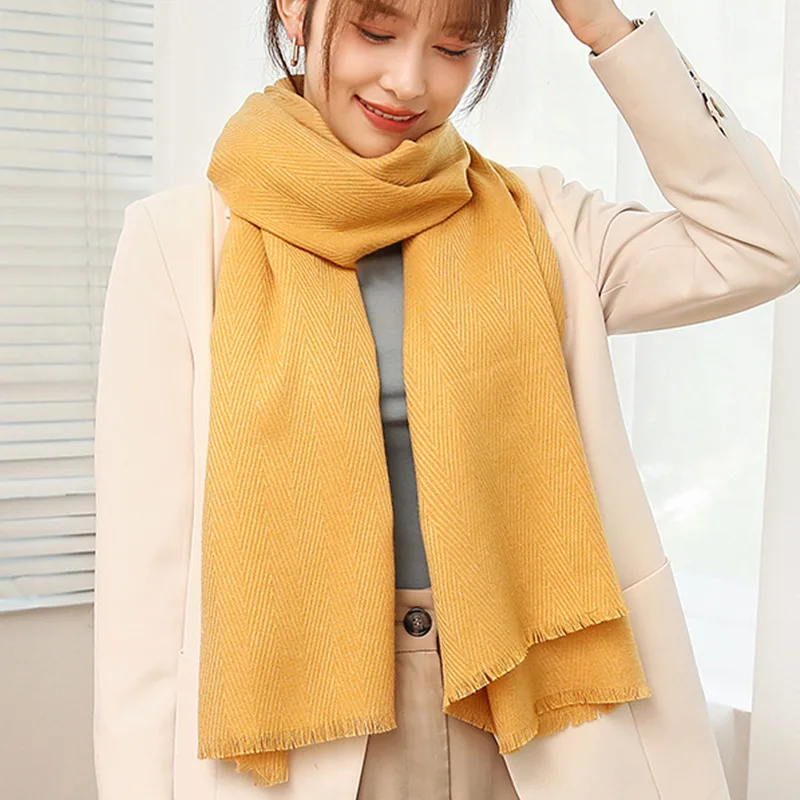 

Однотонный шарф из искусственного кашемира, Женская осенне-зимняя черно-белая теплая шаль в елочку в европейском и американском стиле, голо...