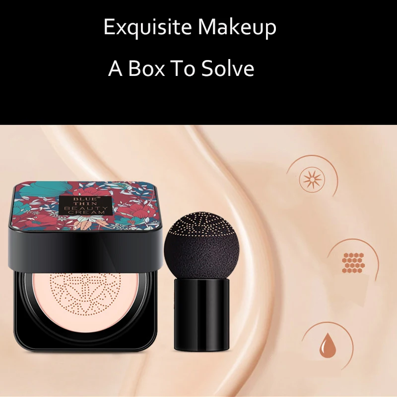 Блуэтин Новая грибная BB крем-голова Макияж с подушечкой для воздухопроницаемости, увлажняющий тональный крем, естественное осветление.