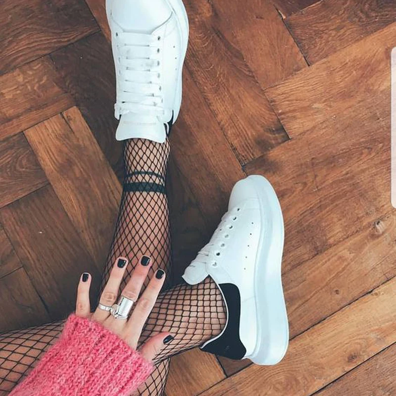 

PU Spring Luxury Brand Women Sneakers Lace Up Women Flat Shoes Chunky Heel Platform Sneakers Women Sport Shoes Plus Size 34-45