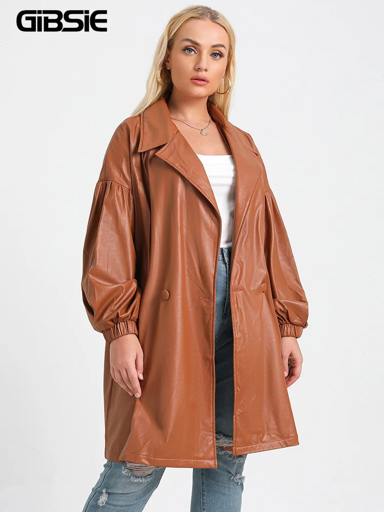 

Женская Офисная куртка из ПУ кожи, с английским вырезом и рукавами-фонариками