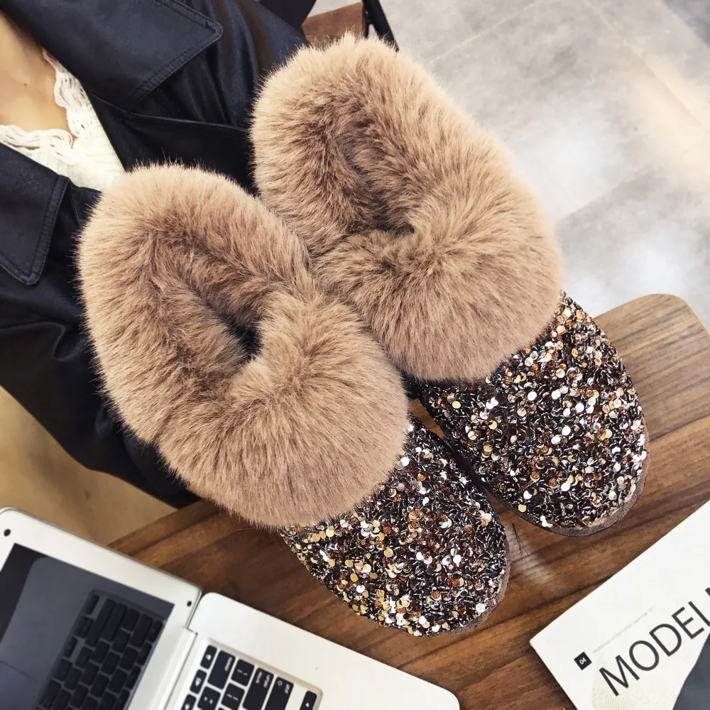 Dropshipping Women Winter Warm Boots Antiskid Outsole Lady Snow Shiny Brand Fashion Style Easy Wear Hairy Ankle Plus | Обувь