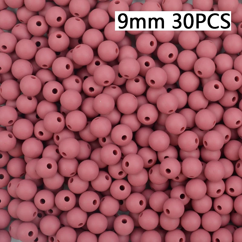9mm-30PCS Силиконовые бусы 9/12/15 мм Детские Прорезыватель для зубов круглый Прорезывания Зубов Силиконовые Бусины Perle силиконовый зубного прикуса станет заметно Прорезывания Зубов Бусины для изготовления ювелирных изделий - Цвет: 9mm-30PCS