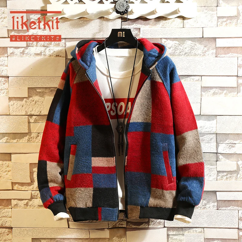 Liketkit осенние мужские клетчатые куртки 2019 корейские винтажные шерстяные пальто