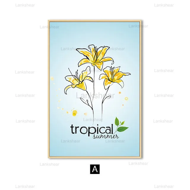 Скандинавский тропический растительный принт акварельный розовый цветок