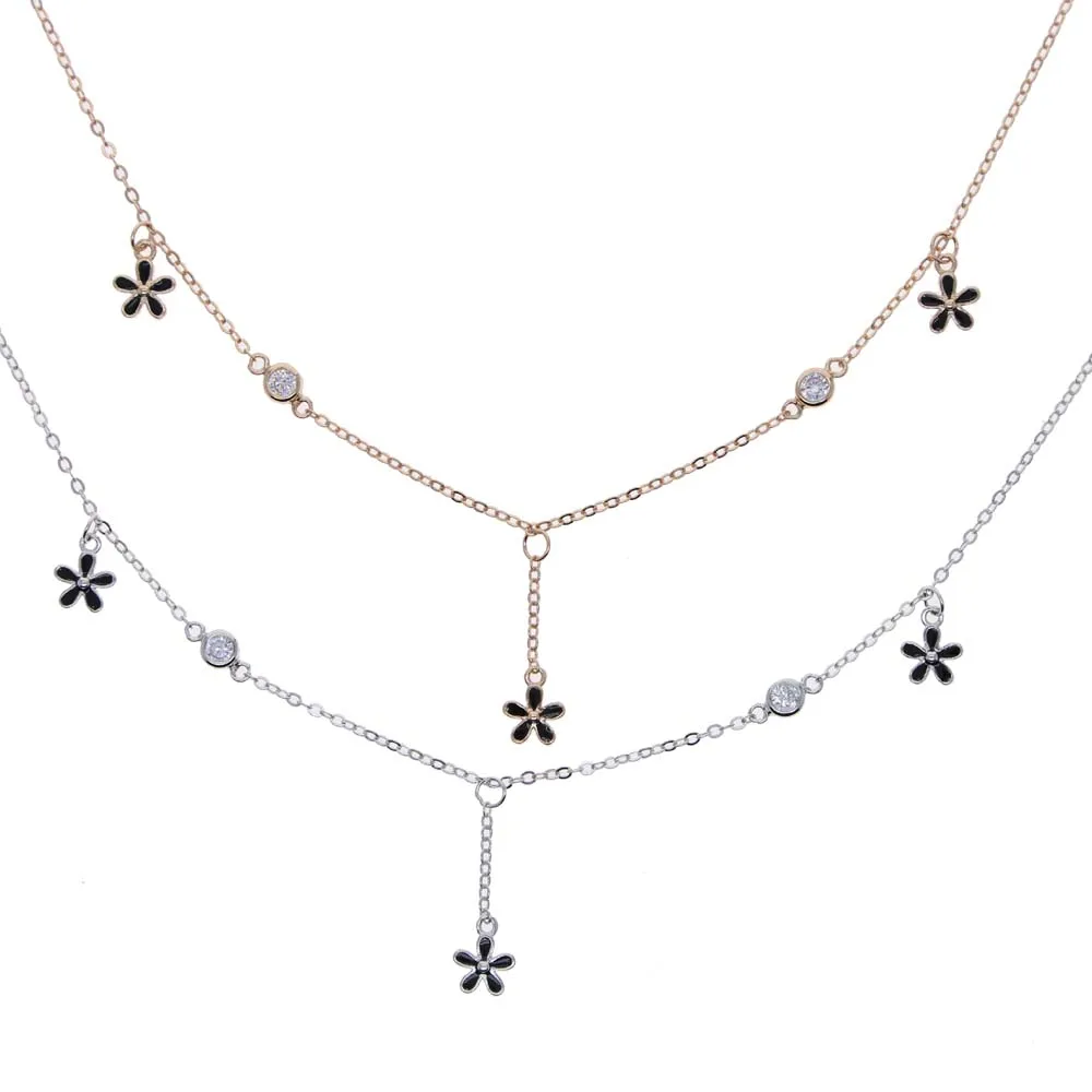 

Beautiful 925 sterling silver fine necklace with cz paved flower cz dot charm wedding necklace in rose gold silver wholesale