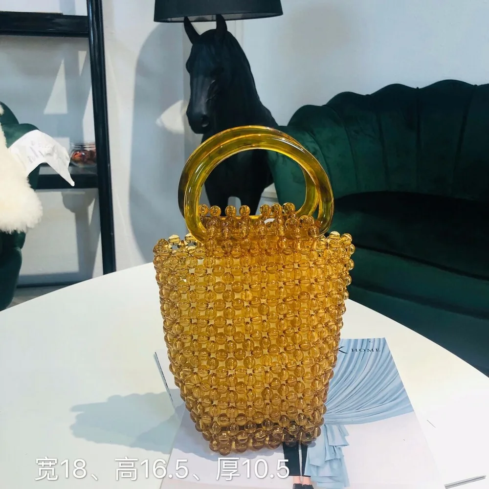 

2020 New Korea Acrylic Handmade Pearl Glass Color Woven Steamed Stuffed Bun Mother Crystal Bag Handbag Woman