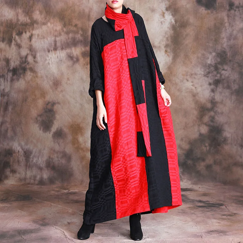 Женские хлопковые льняные винтажные платья в стиле пэтчворк черного и красного