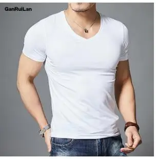 

2021 New Tops Men T Shirt Fitness T-shirts Mens V neck Man T-shirt For Male Tshirts M-4XL