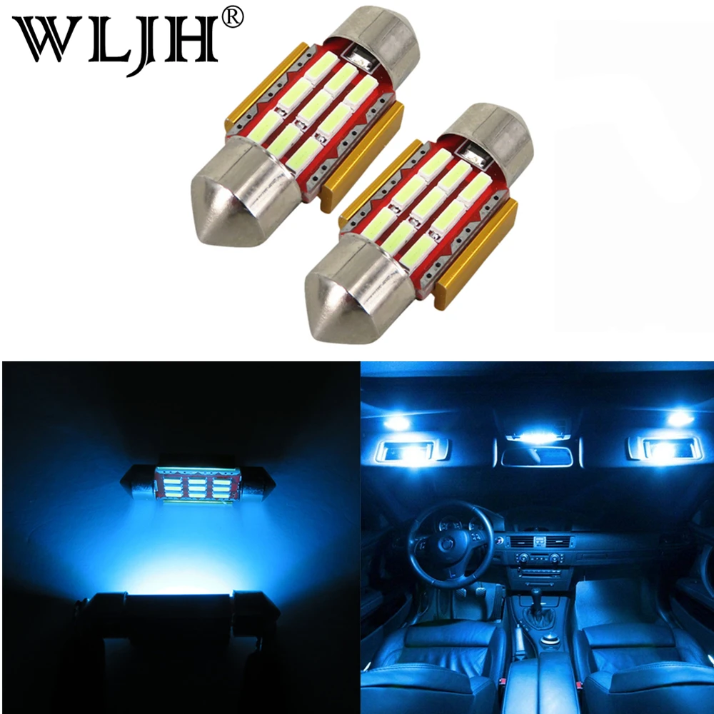 WLJH 2 шт. Автомобильные светодиодные лампы без ошибок 36 мм C5W 4014 SMD 12 В номерные