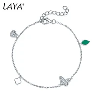 silver butterfly bracelet for women 925 sterling silver fashion high quality zirconium jewelry clover heart leaf white enamel
