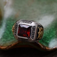 red rhinestone stone ring for men casual party jewelry vintage silver color ring