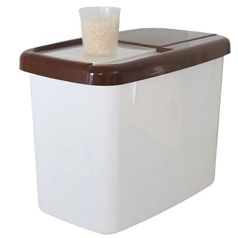 

10Kg Plastic Kitchen Rice Storage Food Grain Storage Box Box Sealed Moisture Storage Grain And Measuring Cup Storage Bucket