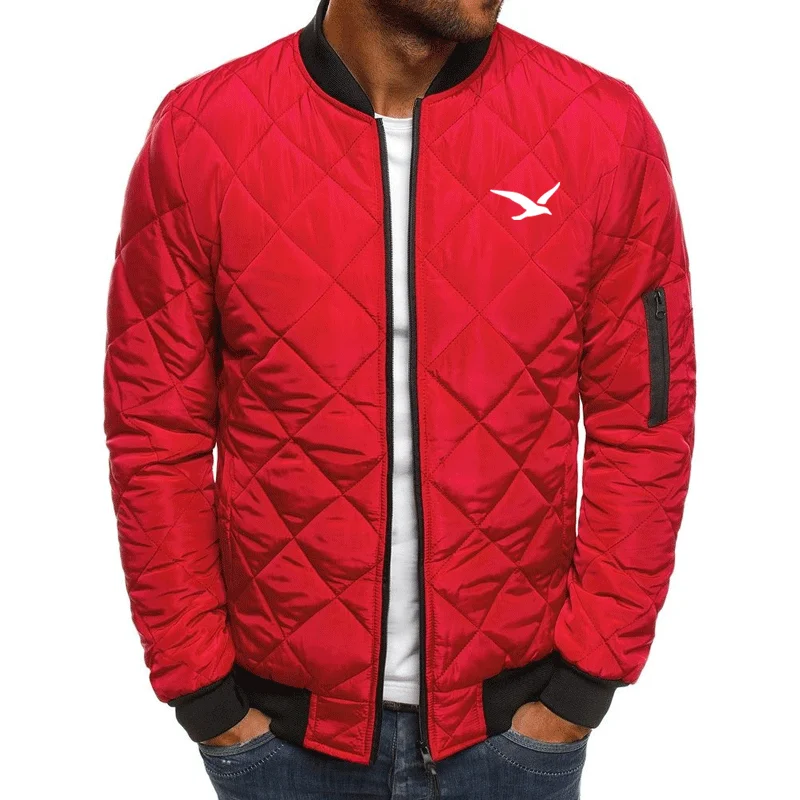 Men Autumn Seagull print Jacket Wind Breaker Casual Plaid Parka Solid Color Brand Overcoat Men Thick Clothes Zipper Jackets Men