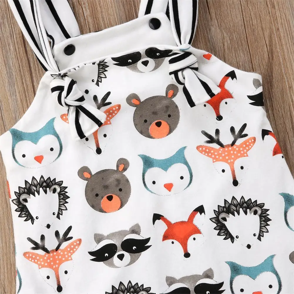 

0-24M Summer Newborn Baby Girl Boys Strappy Romper Jumpsuit Bodysuit Sleeveless Clothes Cartoon Animals Print Sunsuit