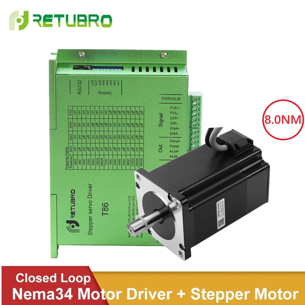 Шаговый Серводвигатель и драйвер RETUBRO с замкнутым контуром T86 + 86A8EC Nema 34 8 нм вал 14