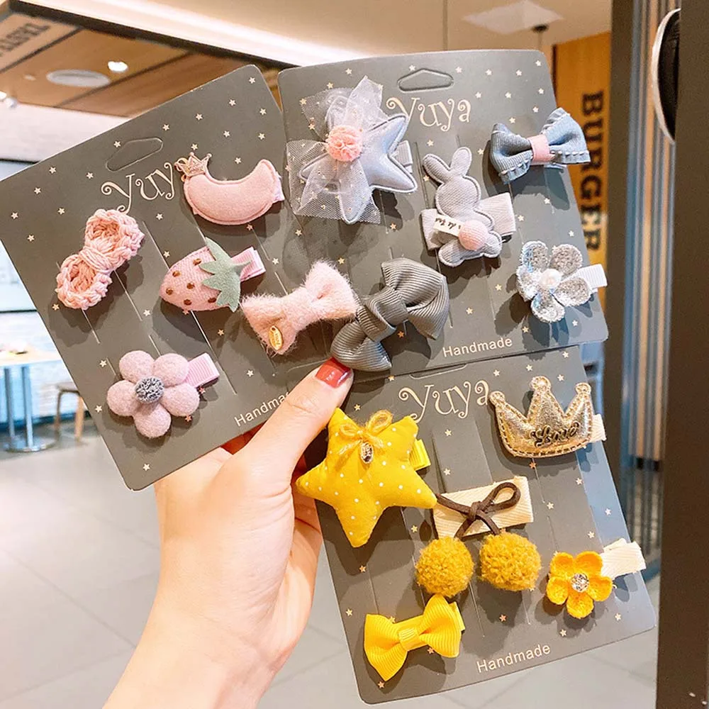 

Children Headwear Set Hair Clips Cartoon Princess Barrette Cotton Flower Bowknot Hairpin Girls Headdress Hair Accessories
