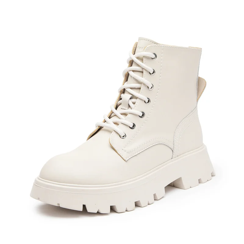 

Ladies Martin Boots Leather Autumn Lace-up Motorcycle Motorcycle Boot Women British Style Fashion Black White Female Ankle Shoes