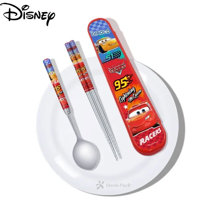 

Оригинальные палочки из нержавеющей стали Disney, портативная коробка для столовых приборов, детская посуда, классические Мультяшные палочки ...