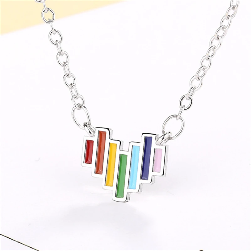 

Casual Trendy Korean Style Love Heart Rainbow Necklaces Pendants Birthday Anniversary Choker Necklace For Women Accessories P221