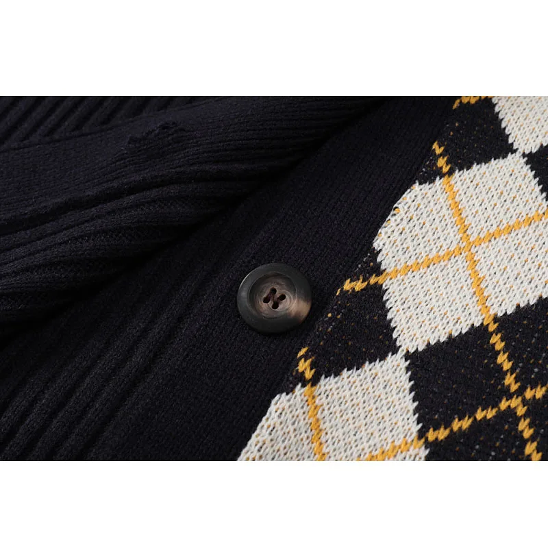 Винтажный Ромбический кардиган с геометрическим рисунком свитер Женская