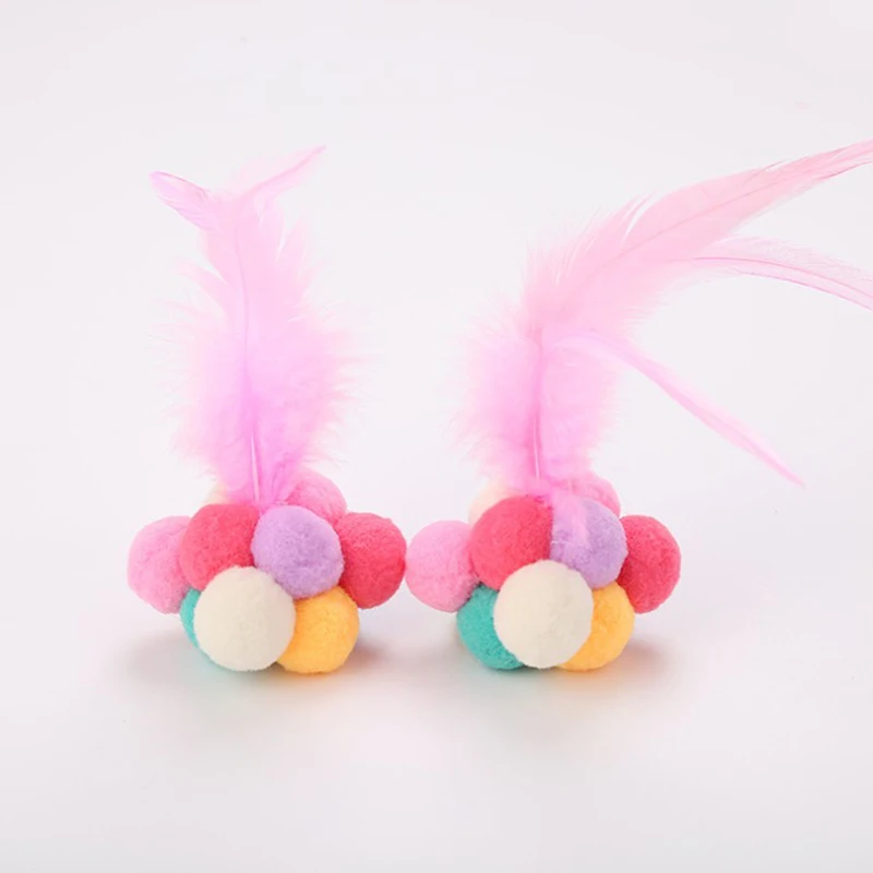 

1Pcs Pet Cat Kitten Toy Colorful Handmade Bells Feather Bouncy Ball Interactive Toy Cat Plush Toys For Fun Scratching katten