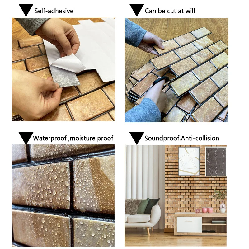 3D текстурированные кирпичные настенные Стикеры стерео пенопластовые обои