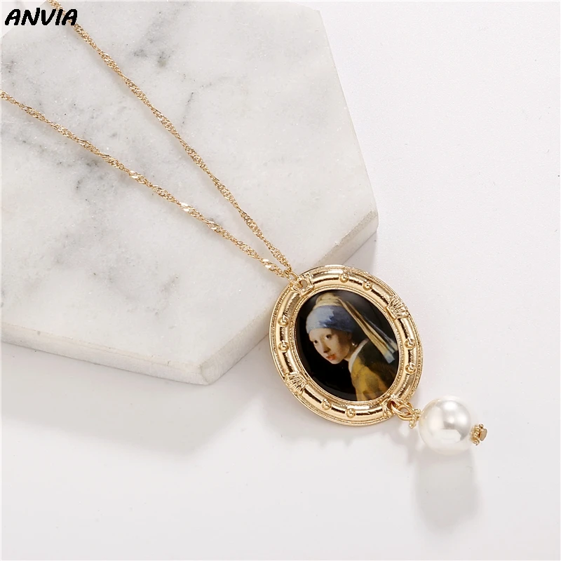 Винтажное длинное ожерелье для женщин с изображением Ван Гога масляной живописи