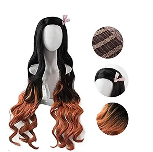

CosNoble Kamado Nezuko Wig Kimetsu no Yaiba cosplay Demon Slayer Costume Long Curly Hair