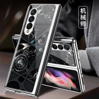 retro plating case for samsung z fold 3 cover vintage painted tempered glass fold3 protective shell for galaxy z fold 3 case