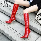 ORCHA LISA высокие женские сапоги-ботфорты, черный, красный белые высокие сапоги до колена пикантная женская обувь на высоком каблуке из натуральной кожи; Высокие сапоги; Сапоги выше колена; Женская обувь; Большой Размеры 48