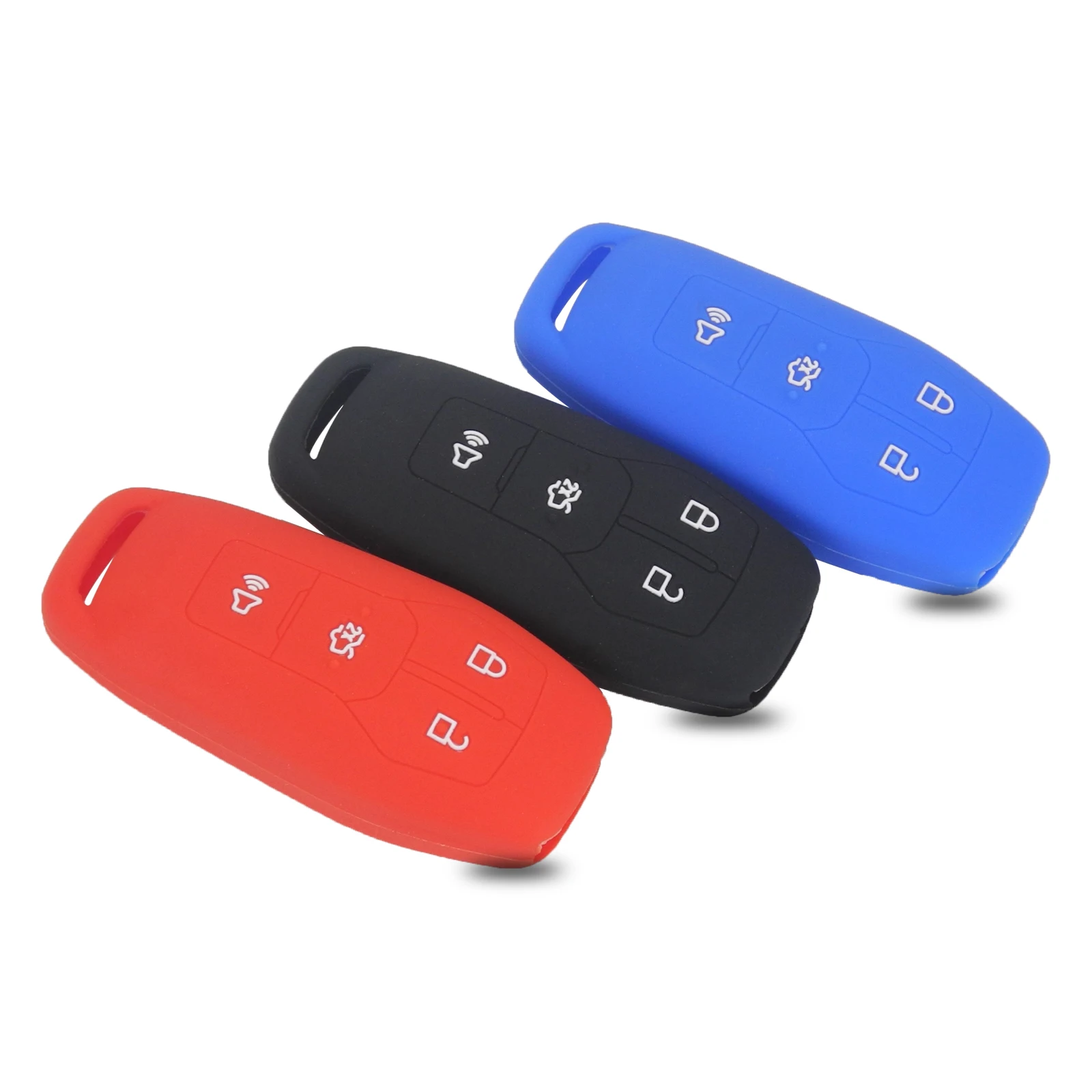 

jingyuqin 10pcs Silicone Remote Car Key Case Cover Fob Ford MKC MKX MKZ Edge Escape Focus Lincoln 4 Buttons Key Case Car-styling