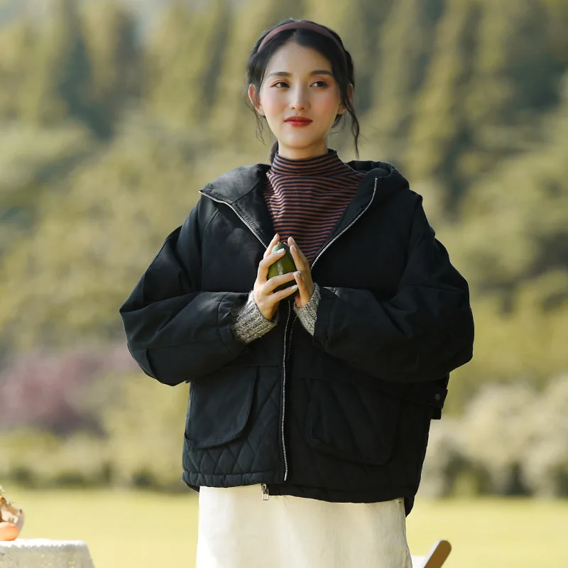 Women's winter 2021 new lamb wool cotton jacket women's loose plus fleece hooded cotton jacket short coat