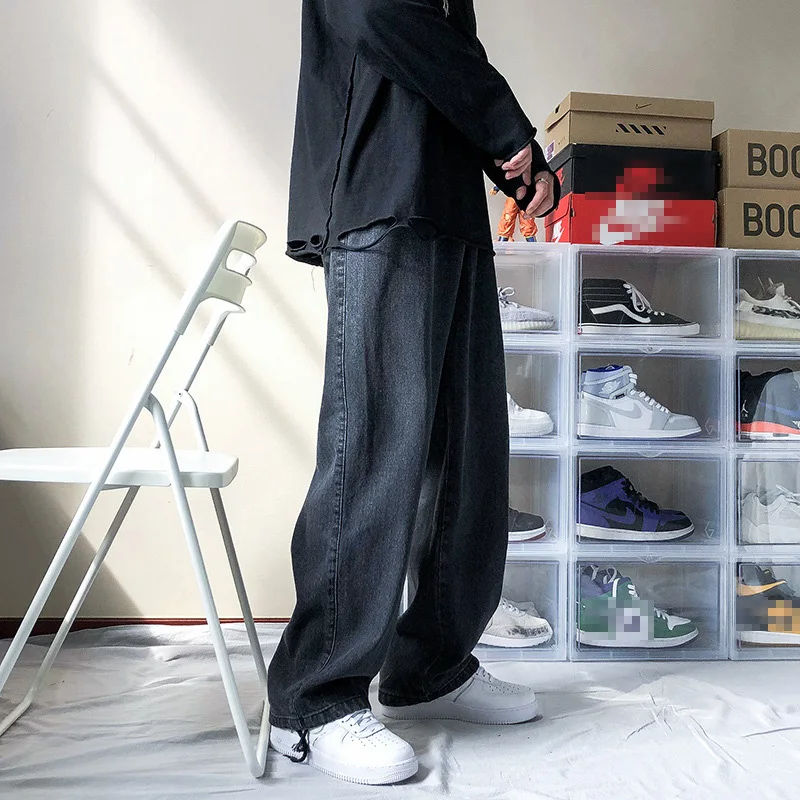 Брюки мужские прямые однотонные свободные повседневные штаны карго джинсы с