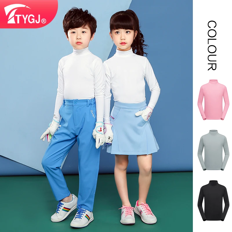 TTYGJ Children's Summer Golf Clothing Children's Ice Silk Sun Protection Clothing Bottoming High Collar Long-sleeved Shirt