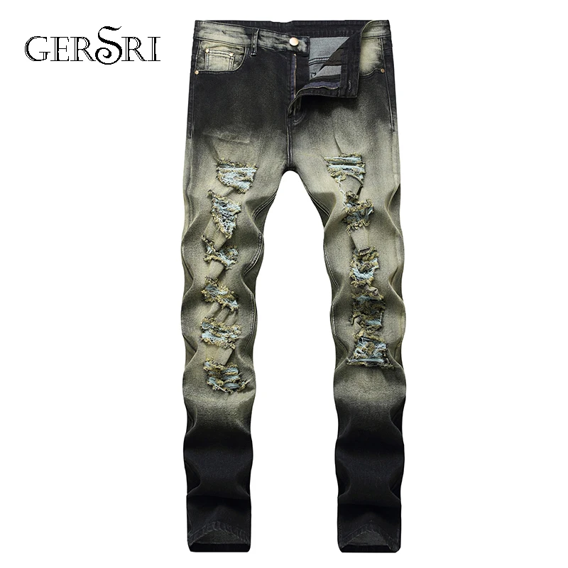 Джинсы gerшри мужские рваные уличная одежда в стиле пэчворк с вырезами принтом