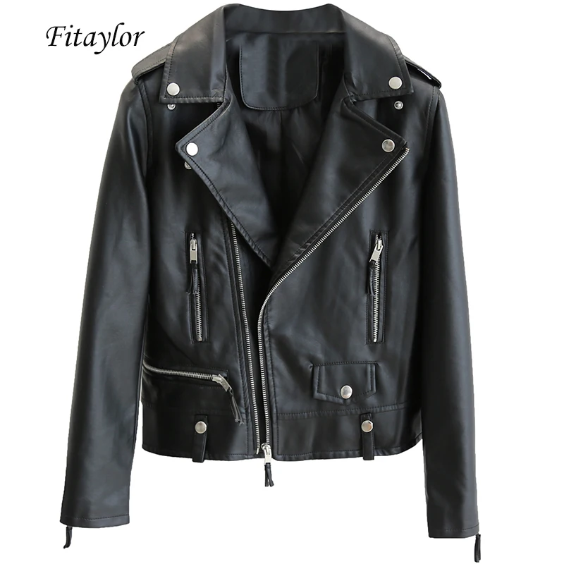 Женская байкерская куртка Fitaylor кожаная из искусственной кожи на молнии в стиле