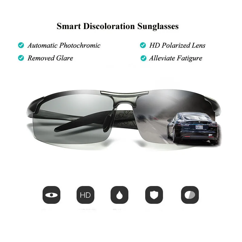 

2021 Retro Pilot Photochromic Polarized Sunglasses Men All-weather Anti-glare HD Driving Glasses oculos de sol feminino UV400