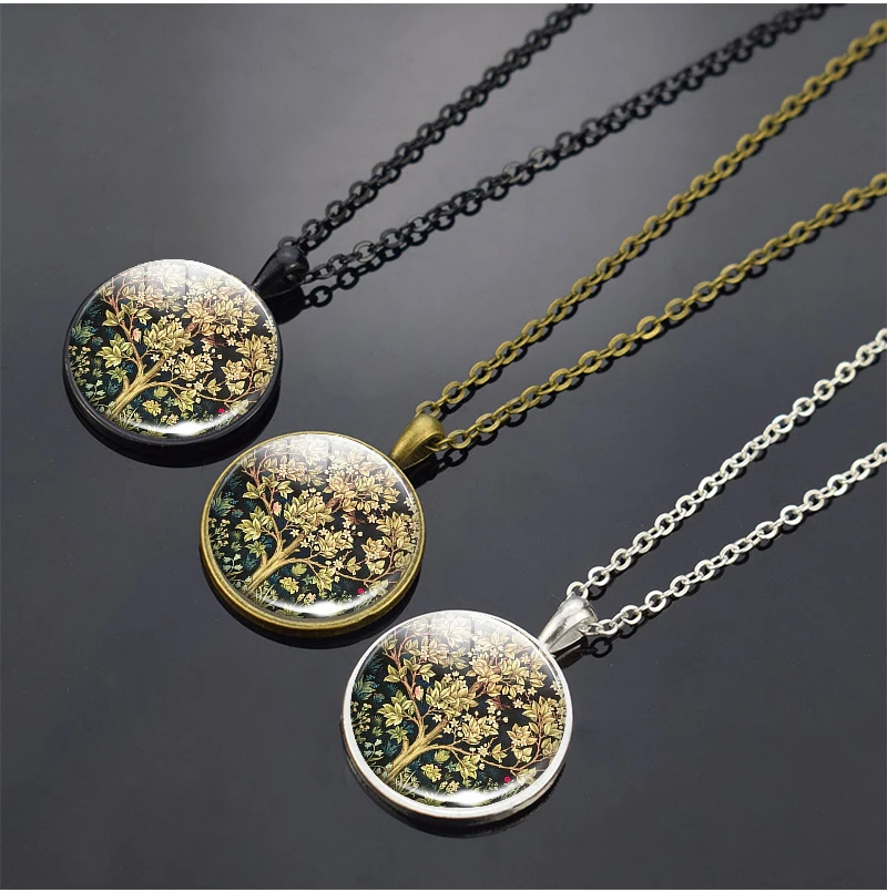 Винтажное ожерелье с изображением дерева жизни Вильям Морриса стеклянная